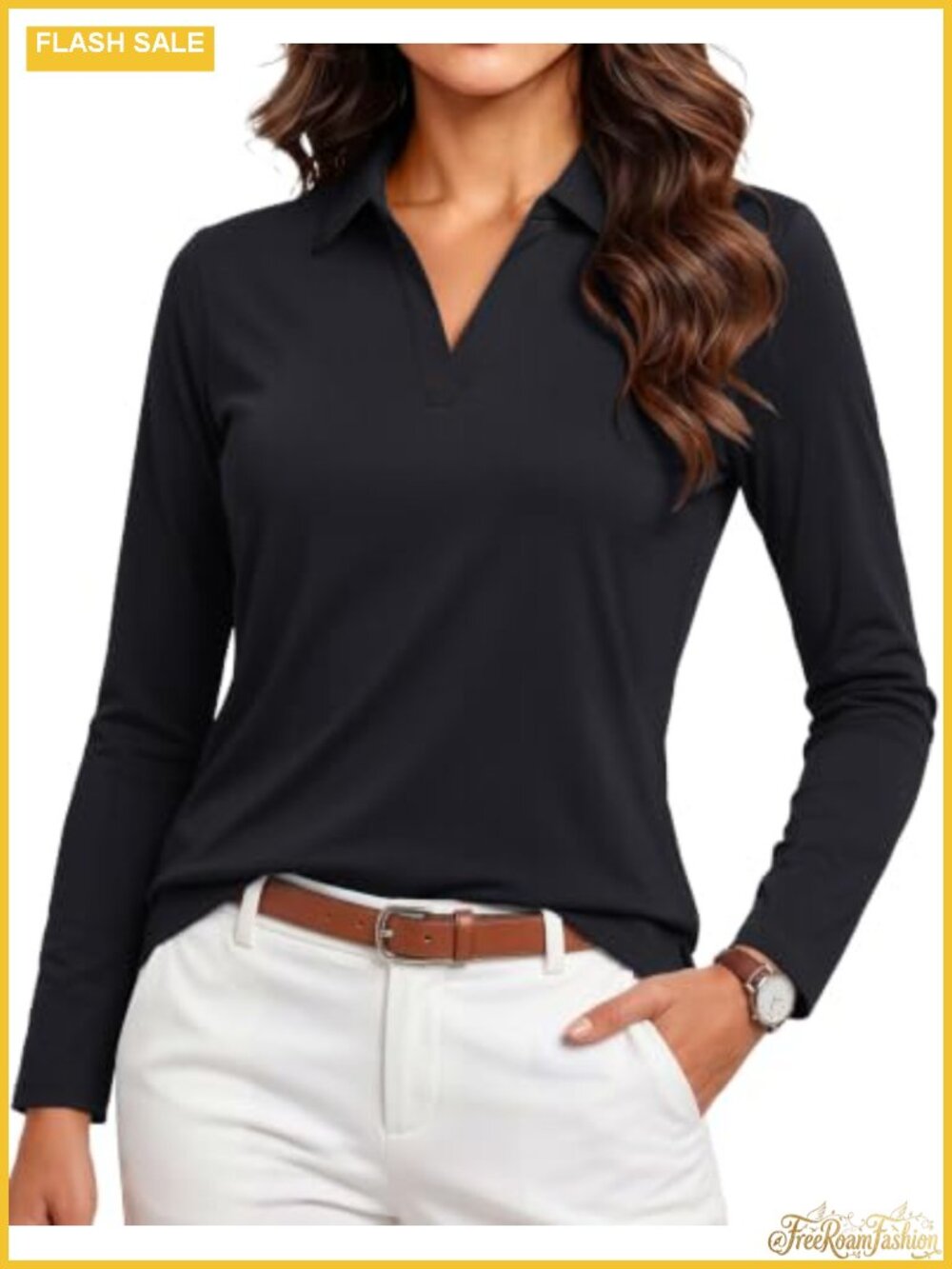 Women's Golf Polo Long Sleeve UPF 50+ Quick Dry V-Neck Active Top